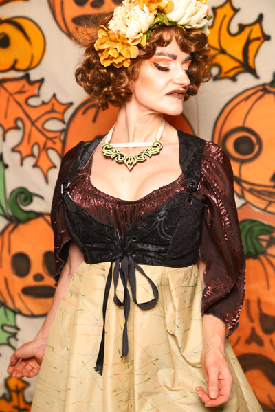 Cropped Courtier in Black Medallion *PLEASE order by BUST Measurement, NOT waist!* - "The Knotty Wood" Collection