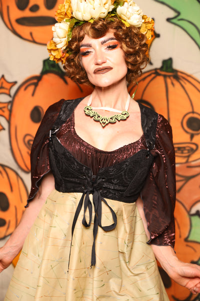 Cropped Courtier in Black Medallion *PLEASE order by BUST Measurement, NOT waist!* - "The Knotty Wood" Collection