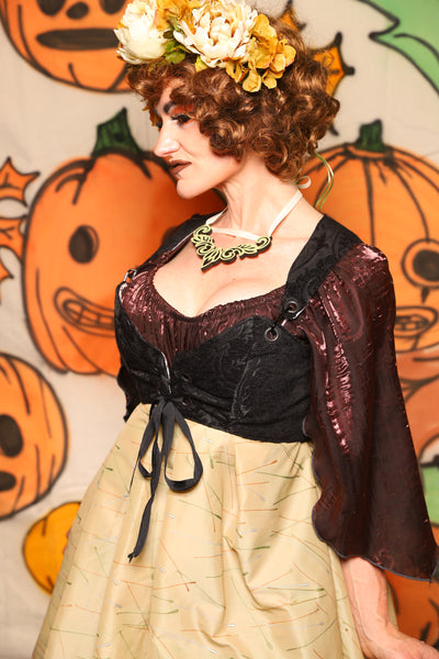 Cropped Courtier in Black Medallion *PLEASE order by BUST Measurement, NOT waist!* - "The Knotty Wood" Collection