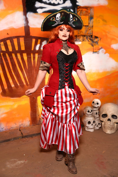 26 - Swoon Skirt w/Long Ruffles in Red and White Stripe - The New Horizons Collection