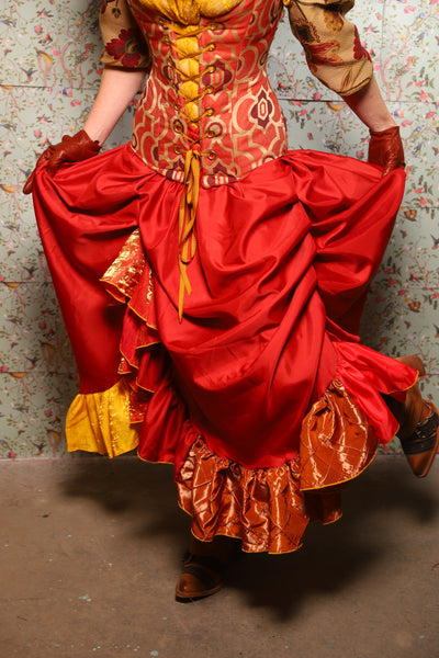 Ragtag Ruffle Skirt in Red Patchwork - March of the Ides Collection