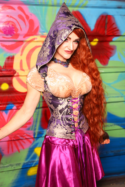 Petite Hooded Vixen Corset in Royalty Damask - Day 10 of "Celebrating 22 Years  of Damsel"