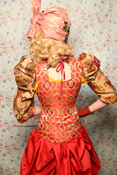 44. Marie Bodice Overbust in Persimmon Mosaic - March of the Ides Collection