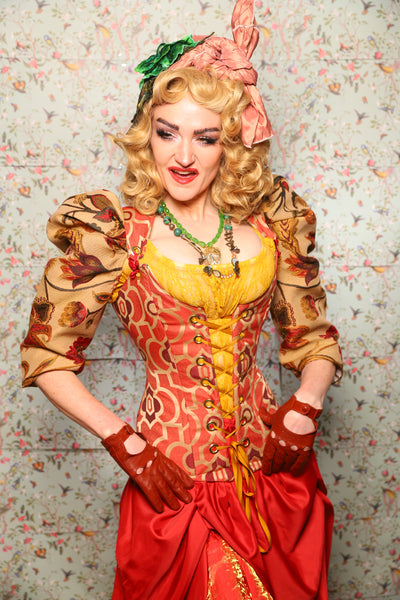44. Marie Bodice Overbust in Persimmon Mosaic - March of the Ides Collection