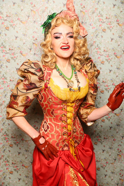 44. Marie Bodice Overbust in Persimmon Mosaic - March of the Ides Collection