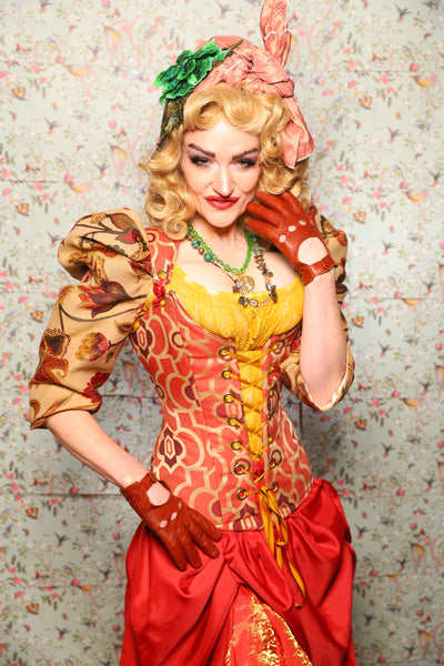 44. Marie Bodice Overbust in Persimmon Mosaic - March of the Ides Collection