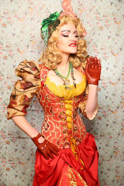 44. Marie Bodice Overbust in Persimmon Mosaic - March of the Ides Collection