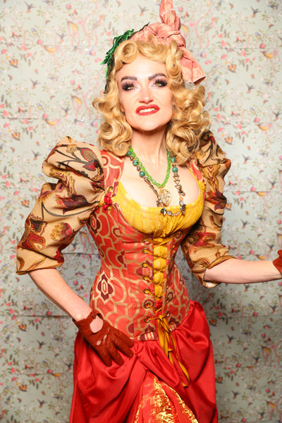 44. Marie Bodice Overbust in Persimmon Mosaic - March of the Ides Collection