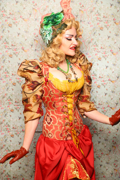 44. Marie Bodice Overbust in Persimmon Mosaic - March of the Ides Collection