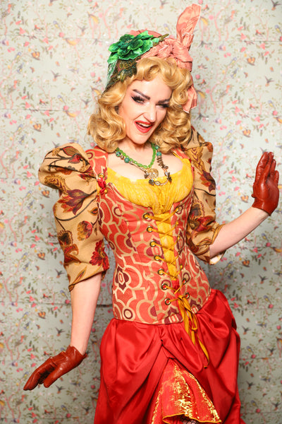 44. Marie Bodice Overbust in Persimmon Mosaic - March of the Ides Collection