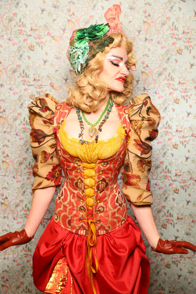 44. Marie Bodice Overbust in Persimmon Mosaic - March of the Ides Collection