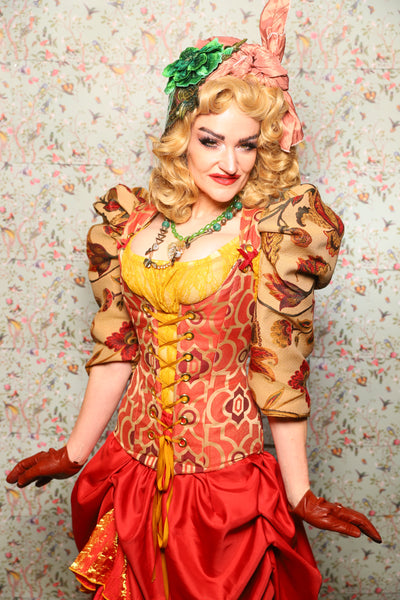 44. Marie Bodice Overbust in Persimmon Mosaic - March of the Ides Collection