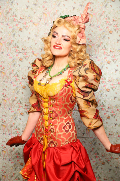 44. Marie Bodice Overbust in Persimmon Mosaic - March of the Ides Collection