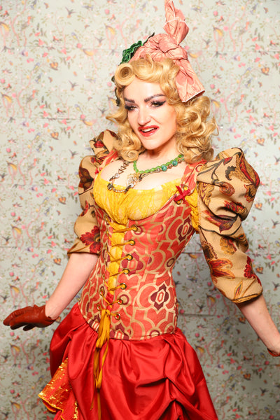 44. Marie Bodice Overbust in Persimmon Mosaic - March of the Ides Collection