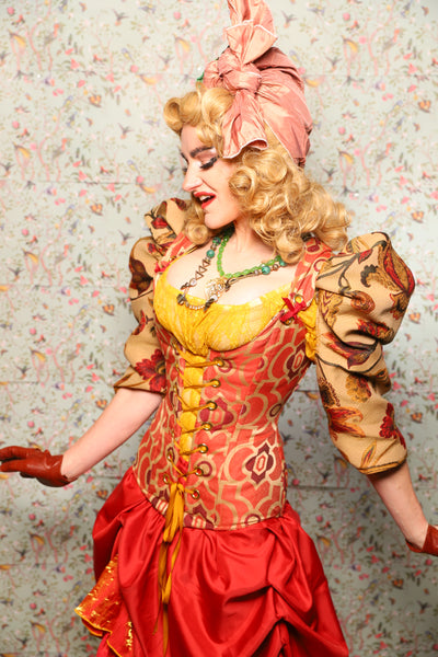 44. Marie Bodice Overbust in Persimmon Mosaic - March of the Ides Collection