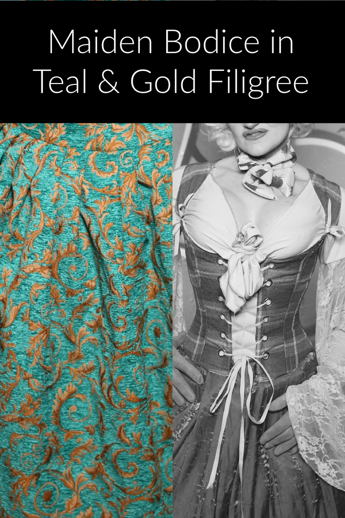 Maiden Bodice Corset in Teal & Gold Filigree - Surprise Sale!