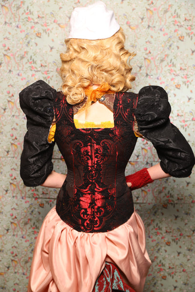 43. Marie Bodice Overbust in Crimson and Black Medallion - March of the Ides Collection