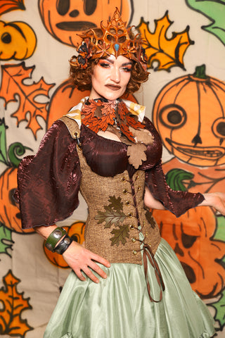 Vixen Corset in Grain Thread w/Leaf Applique - "The Knotty Wood" Collection