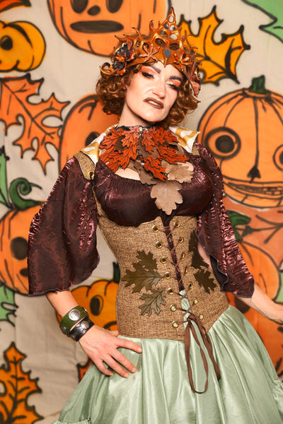 Vixen Corset in Grain Thread w/Leaf Applique - "The Knotty Wood" Collection