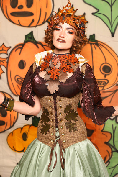 Vixen Corset in Grain Thread w/Leaf Applique - "The Knotty Wood" Collection