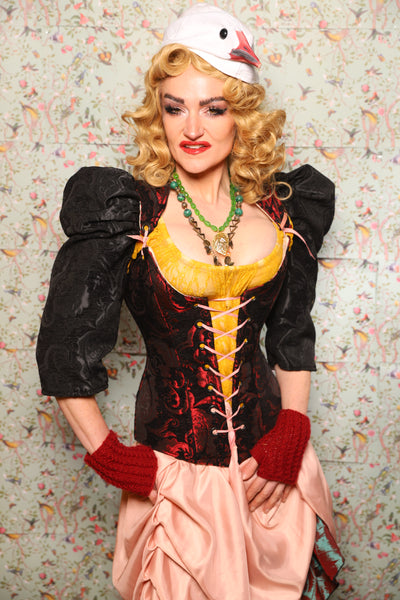 43. Marie Bodice Overbust in Crimson and Black Medallion - March of the Ides Collection