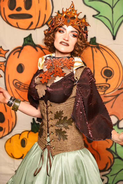 Vixen Corset in Grain Thread w/Leaf Applique - "The Knotty Wood" Collection
