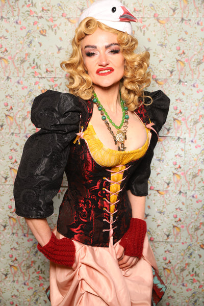 43. Marie Bodice Overbust in Crimson and Black Medallion - March of the Ides Collection