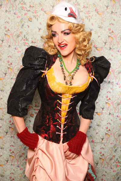 43. Marie Bodice Overbust in Crimson and Black Medallion - March of the Ides Collection