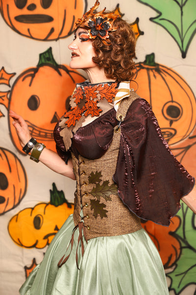 Vixen Corset in Grain Thread w/Leaf Applique - "The Knotty Wood" Collection