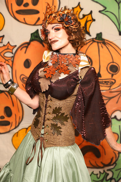 Vixen Corset in Grain Thread w/Leaf Applique - "The Knotty Wood" Collection