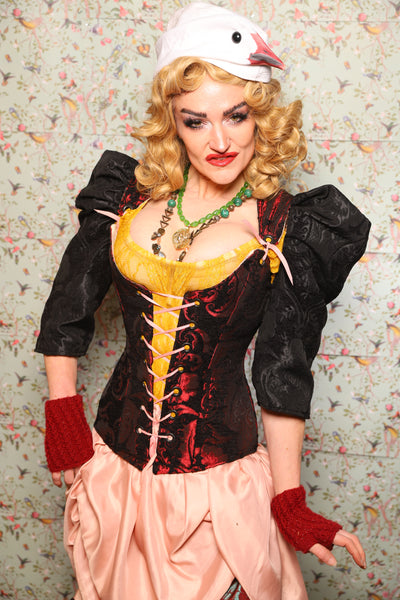 43. Marie Bodice Overbust in Crimson and Black Medallion - March of the Ides Collection