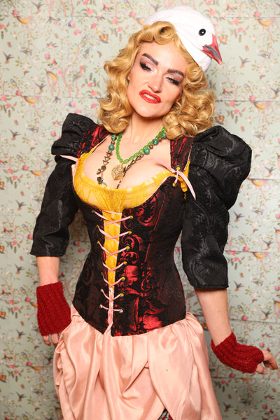 43. Marie Bodice Overbust in Crimson and Black Medallion - March of the Ides Collection