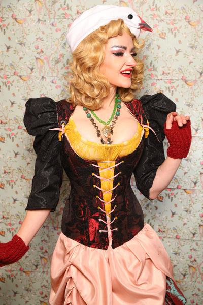 43. Marie Bodice Overbust in Crimson and Black Medallion - March of the Ides Collection