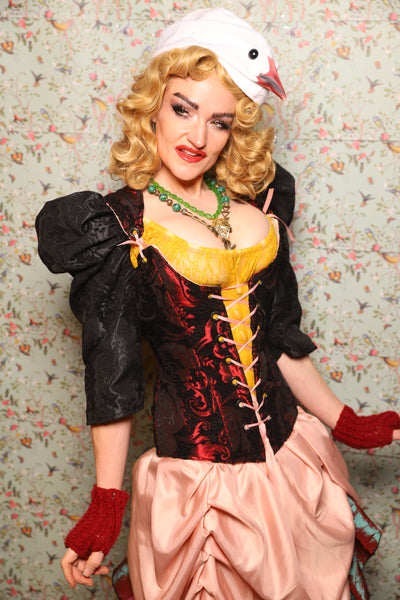 43. Marie Bodice Overbust in Crimson and Black Medallion - March of the Ides Collection