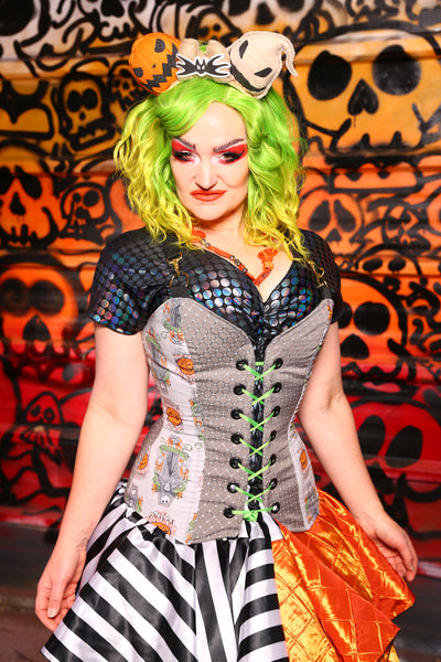 Crossfire Corset in Ghostly Grey Pumpkin King - The Bootiful Collection