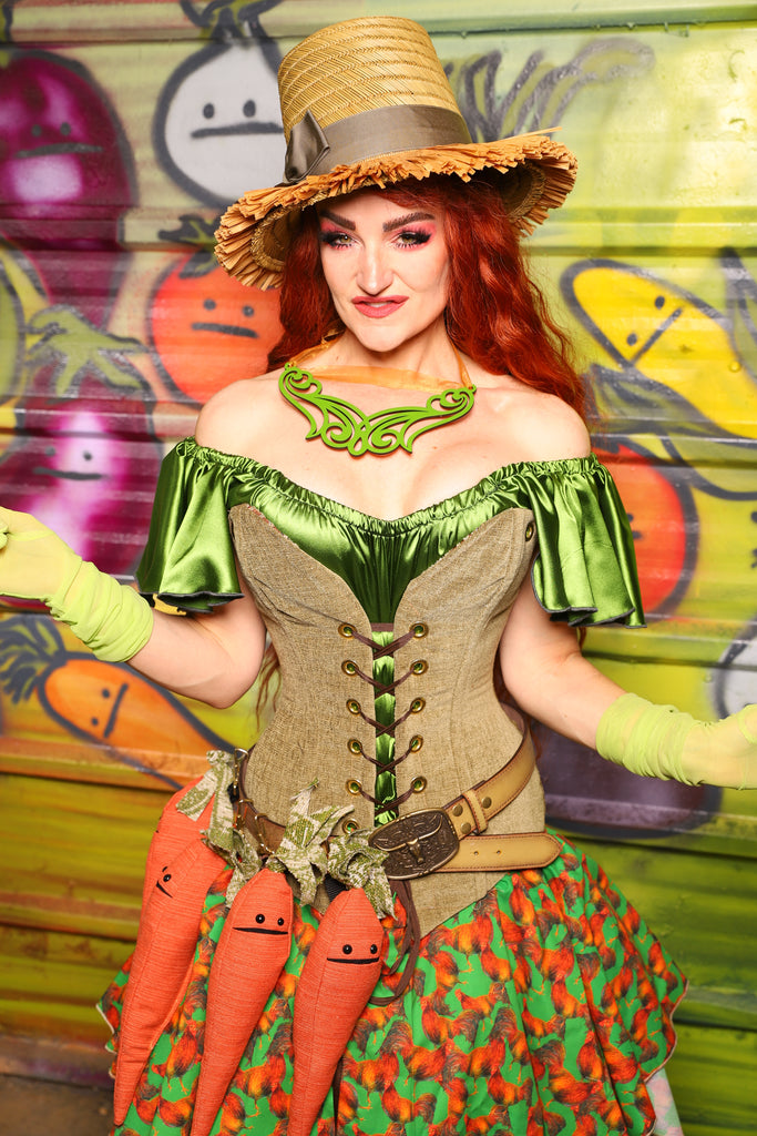 19. Crossfire Overbust *Base Corset ONLY* in Botanical Thread Green - The Hoedown Throwdown Collection
