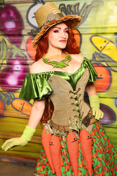 19. Crossfire Overbust *Base Corset ONLY* in Botanical Thread Green - The Hoedown Throwdown Collection