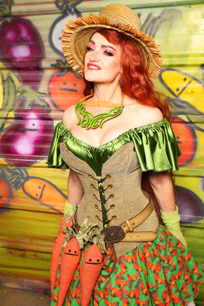 19. Crossfire Overbust *Base Corset ONLY* in Botanical Thread Green - The Hoedown Throwdown Collection