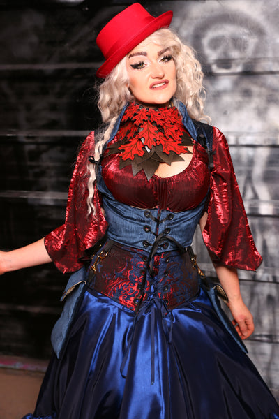 Cropped Vixen Corset with Pockets in Navy Blue Shine Velvet -“13 Days of Halloween 2024” Day 13