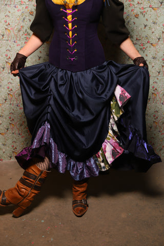 02. Ragtag Ruffle Skirt in Deep Dark Violets Patchwork - March of the Ides Collection