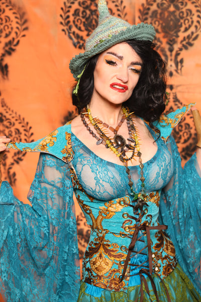 Cropped Elf Underbust in Turquoise & Gold Medallion - Day 13 of 13 Days of Halloween 2025