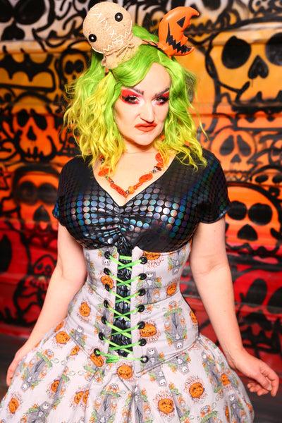 Wench Corset in Ghostly Grey Pumpkin King - The Bootiful Collection