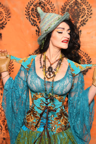 Cropped Elf Underbust in Turquoise & Gold Medallion - Day 13 of 13 Days of Halloween 2025