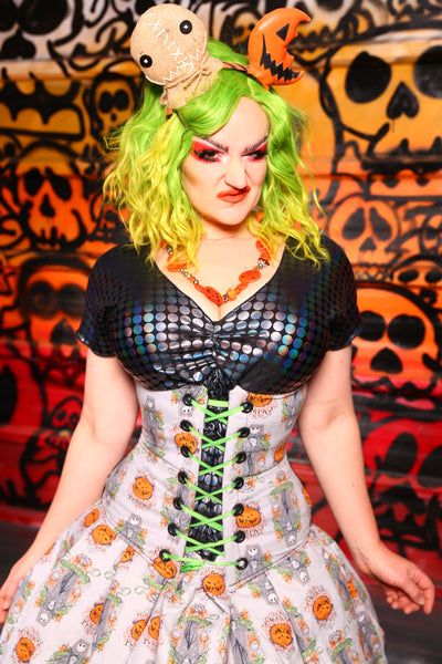 Wench Corset in Ghostly Grey Pumpkin King - The Bootiful Collection