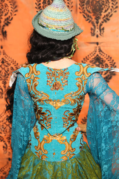 Cropped Elf Underbust in Turquoise & Gold Medallion - Day 13 of 13 Days of Halloween 2025