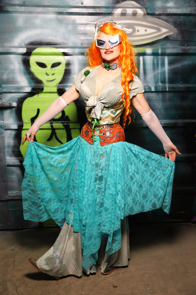 Fairy Skirt in Light Turquoise Stretch Lace - The Gilded Galaxy Collection