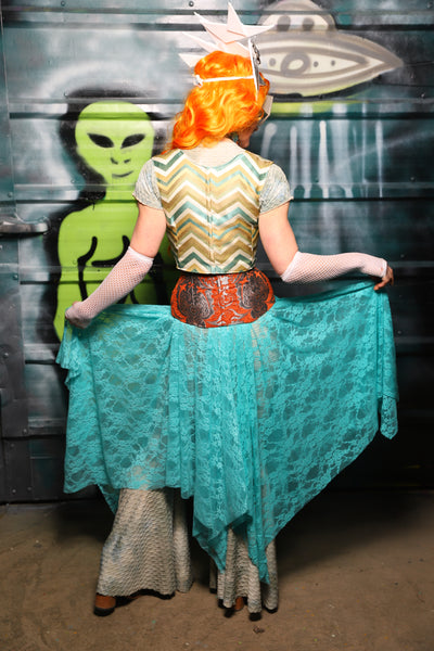 Fairy Skirt in Light Turquoise Stretch Lace - The Gilded Galaxy Collection