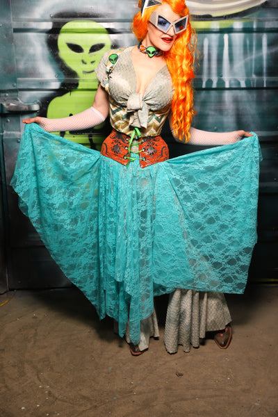 Fairy Skirt in Light Turquoise Stretch Lace - The Gilded Galaxy Collection
