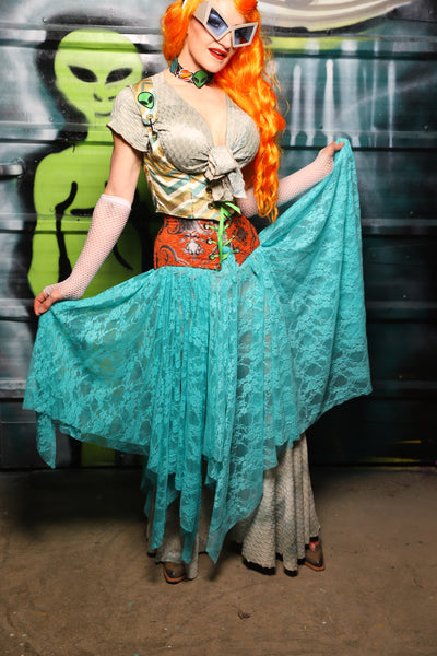 Fairy Skirt in Light Turquoise Stretch Lace - The Gilded Galaxy Collection