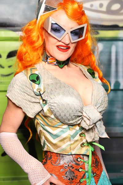 Cropped Dapper Vixen in Bitter Lime w/ OPTIONAL Alien patches - The Gilded Galaxy Collection